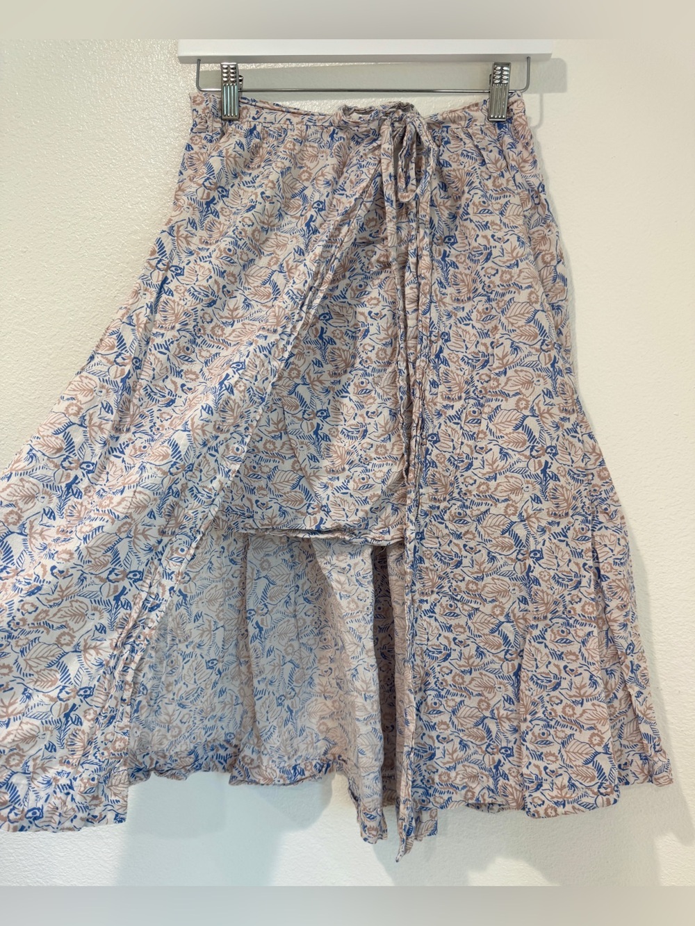 Free People Blue Floral Wrap Layered Skirt Boho Coquette Romantic Folk Prairie 6